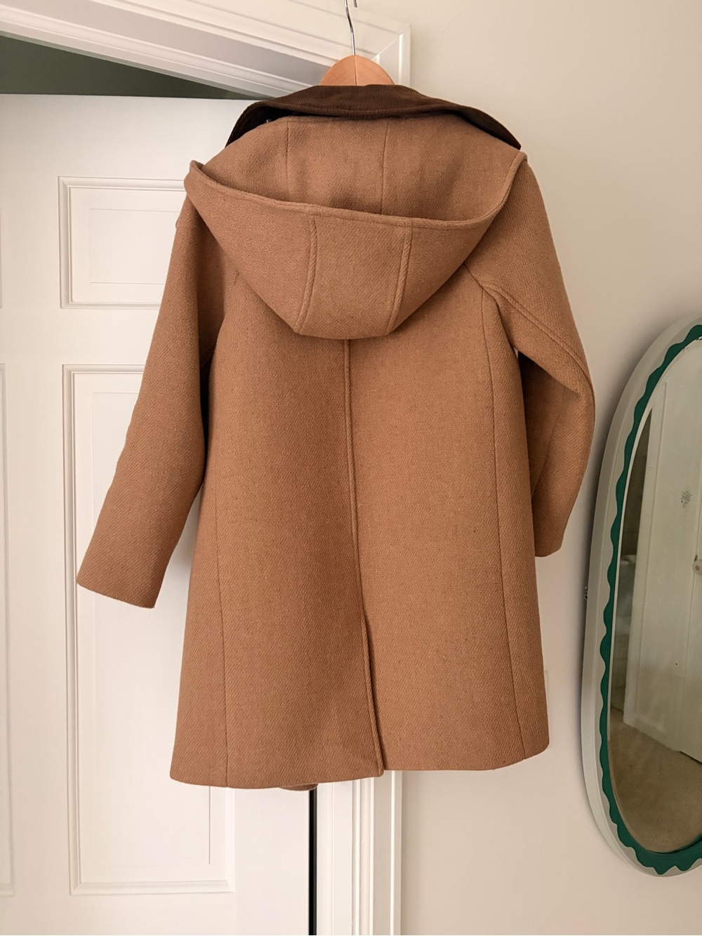 J.Crew Camel Wool Blend Hooded Trench Coat with Dark Brown Collar - Picture 2 of 5